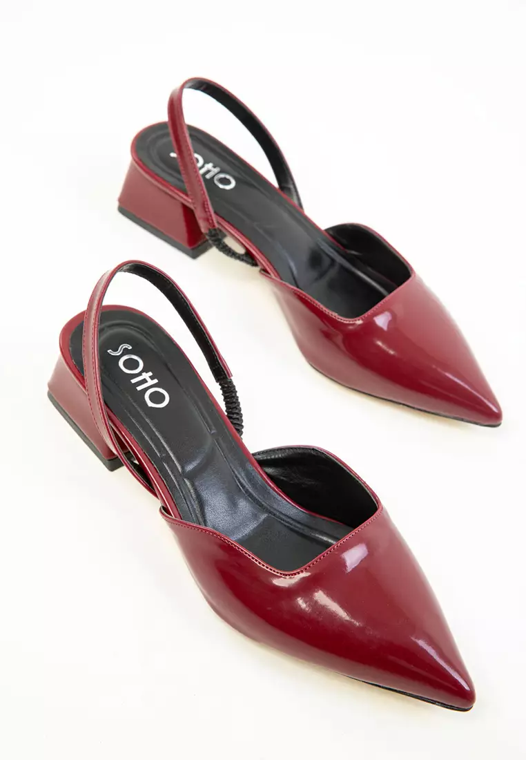 Claret Red Patent Leather Women's Classic Heeled Shoes 20318