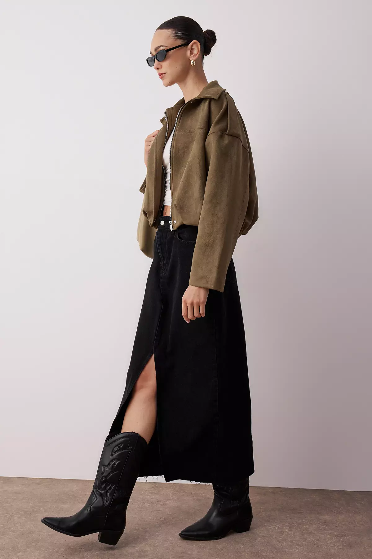 Slit Maxi Denim Skirt