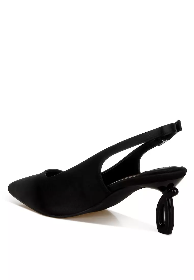 Satin Pointed Toe Slingbacks in Black