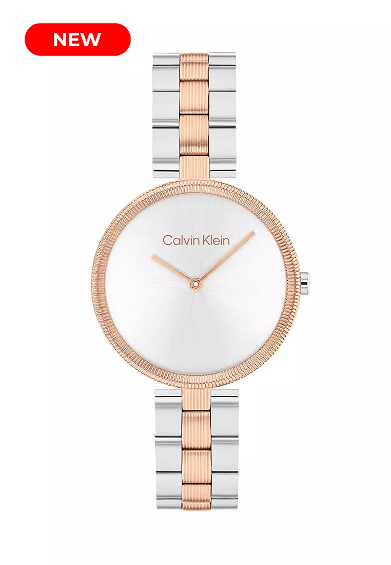 Women's Two-Tone Stainless Steel Bracelet And Silver White Dial Quartz Basic Slim Watch - CK25100040