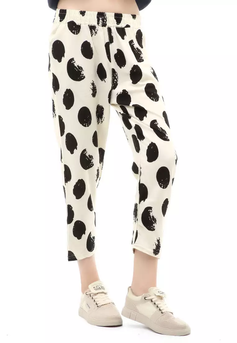Jourel Long Pants Celana Panjang Longgar Wanita Comportable Motive Print Polkadot Material Cotton ORIGINAL - White