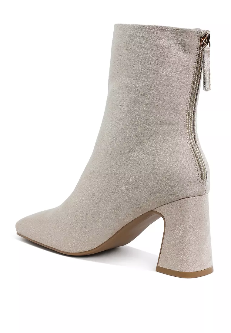 Square Toe Microfiber Ankle Boots in Beige