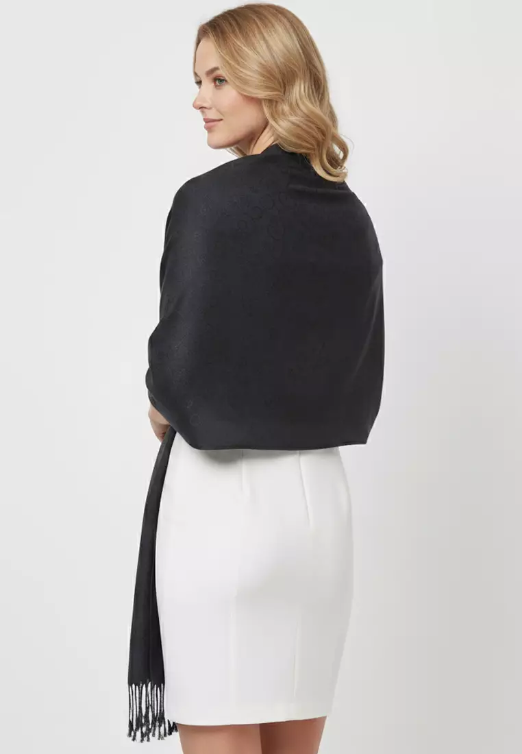 Aksesoris Wanita Reversible Viscose Circular Vine  Pattern Pashmina Shawl Syal Wanita Black