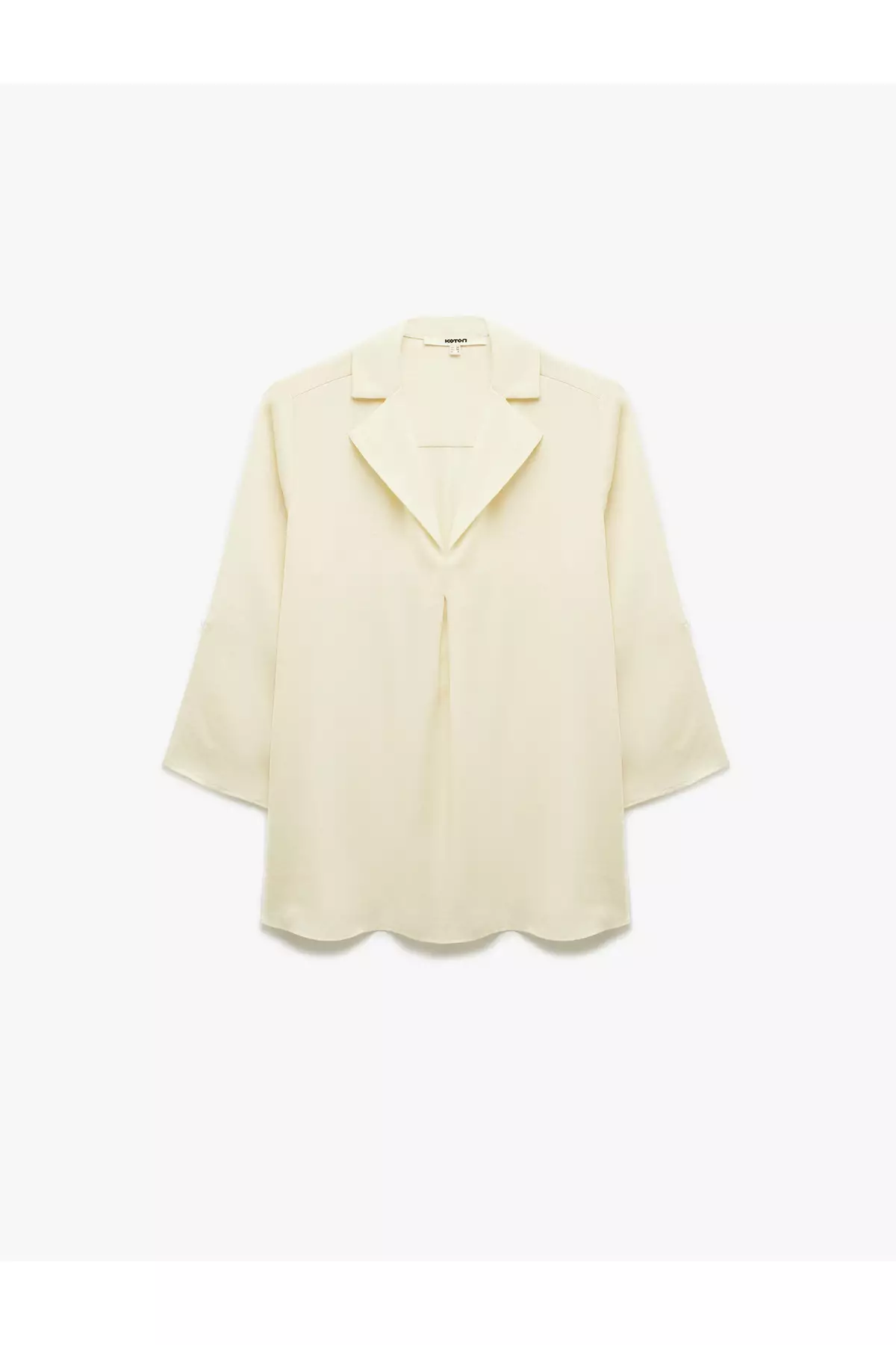 Aerobin Fabric Fleece Collar 3/4 Sleeve Satin Blouse