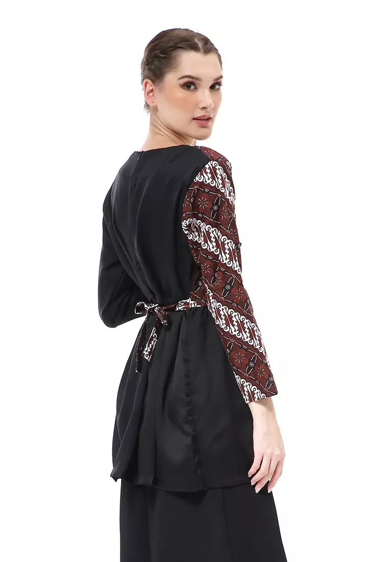 Olaf Atasan Wanita Batik Kerja Liris Motive Elegant Design Material Cotton ORIGINAL - Black