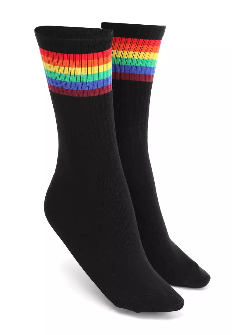Seish Kaos Kaki Pria Wanita Rainbow Motive Socks Footwear Materia Spandex ORIGINAL - Black