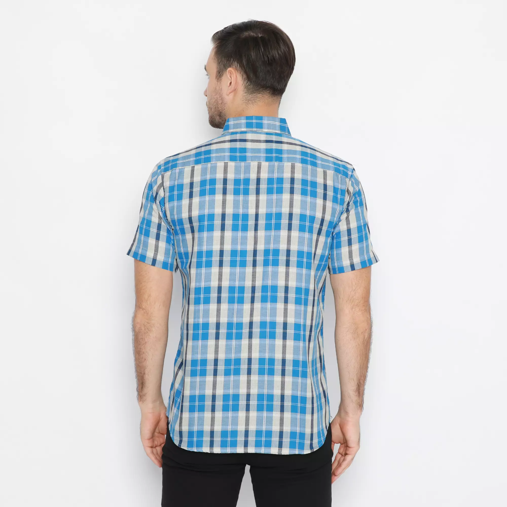 Platini Kemeja Pria Lengan Pendek Katun Kotak Biru 73245