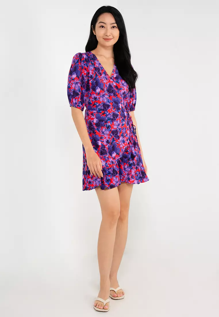 Gap floral wrap dress discount