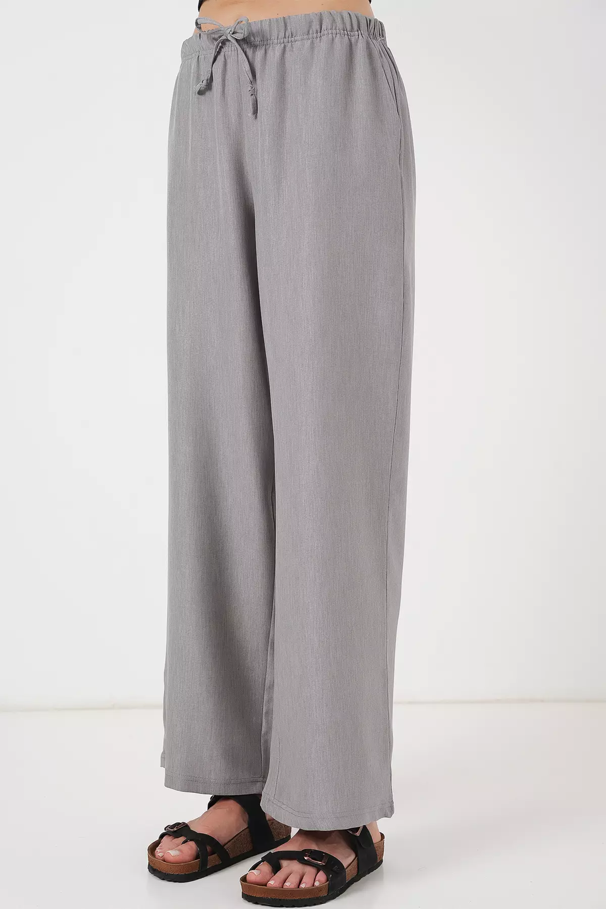 Wide Leg Linen-Look Trousers