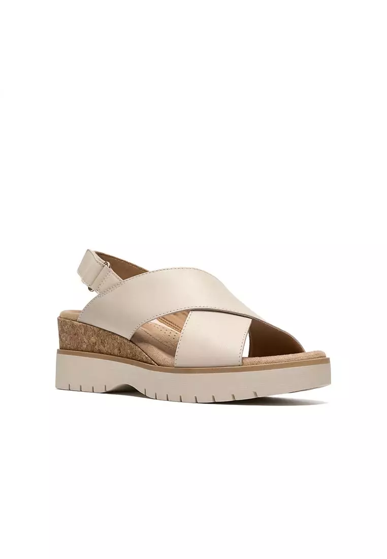 Womens Diaz Cross Heeled Wedge Sandals - Cream Leather