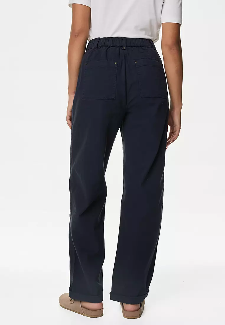 Cotton Rich Relaxed Straight Trousers