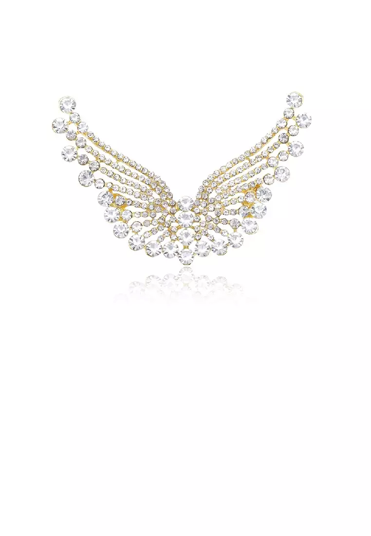 Buy Glamorousky Simple Brilliant Plated Gold Angel Wings Brooch