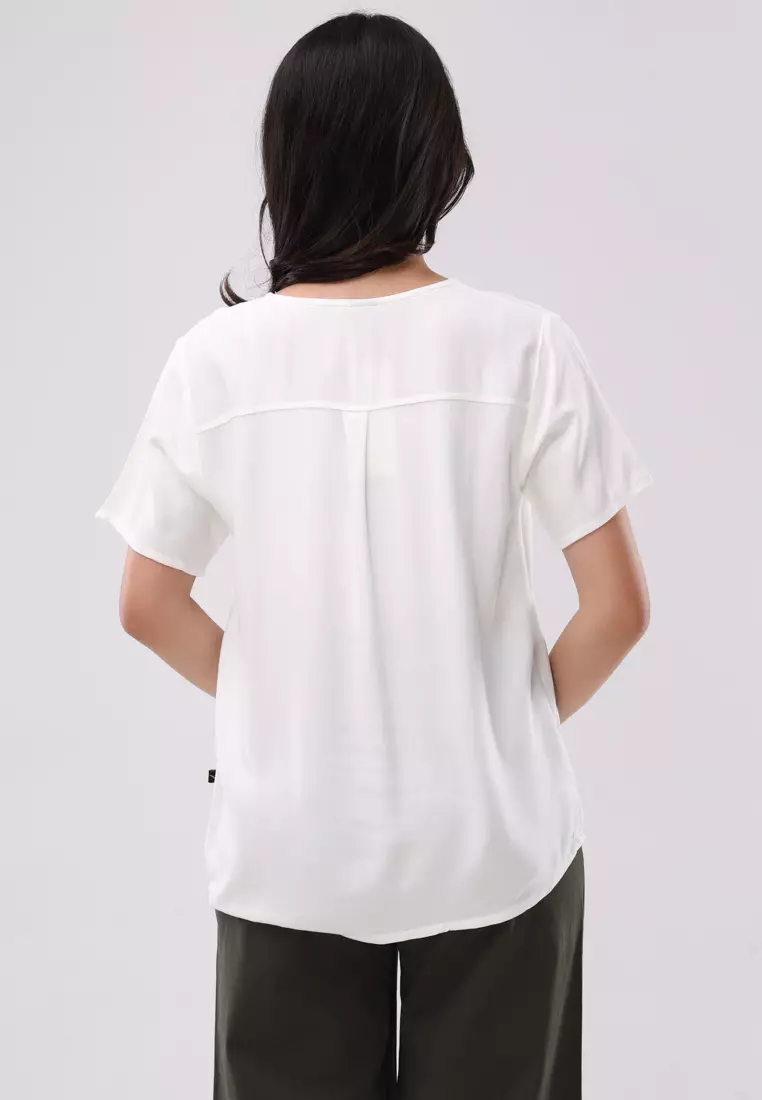 Woven Plain Soft Linen Short Sleeve Blouse