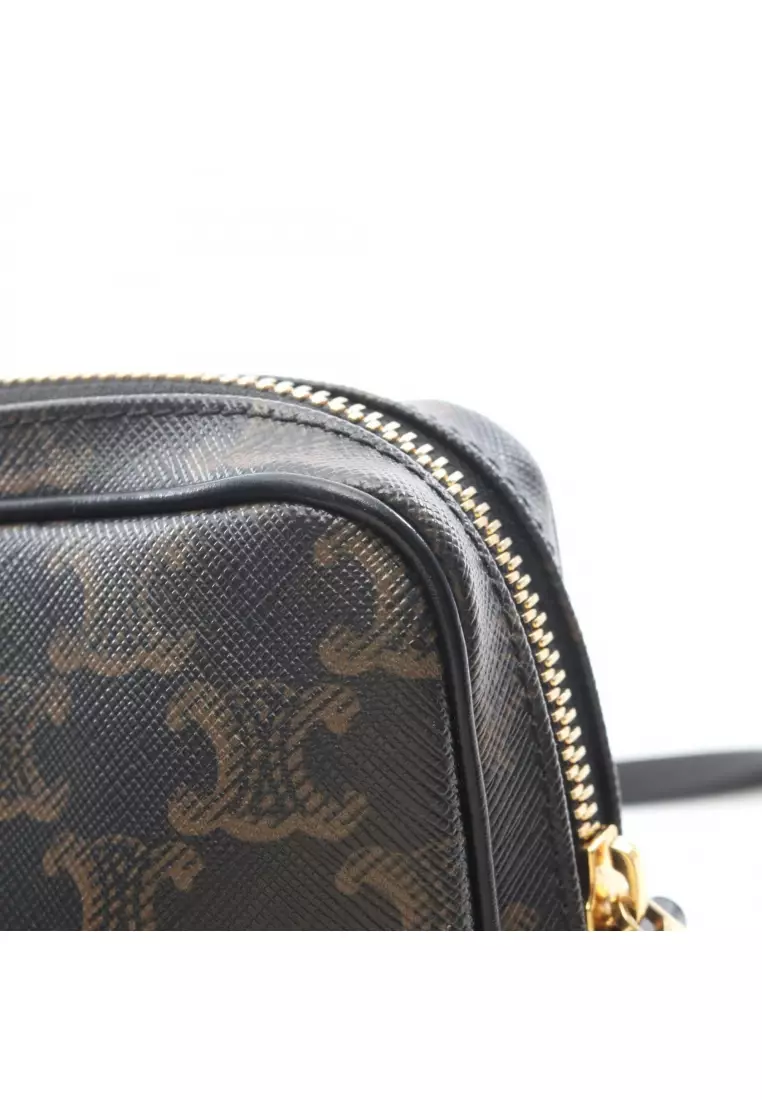 Pre-Loved Celine Triomphe Shoulder bag PVC leather black Brown