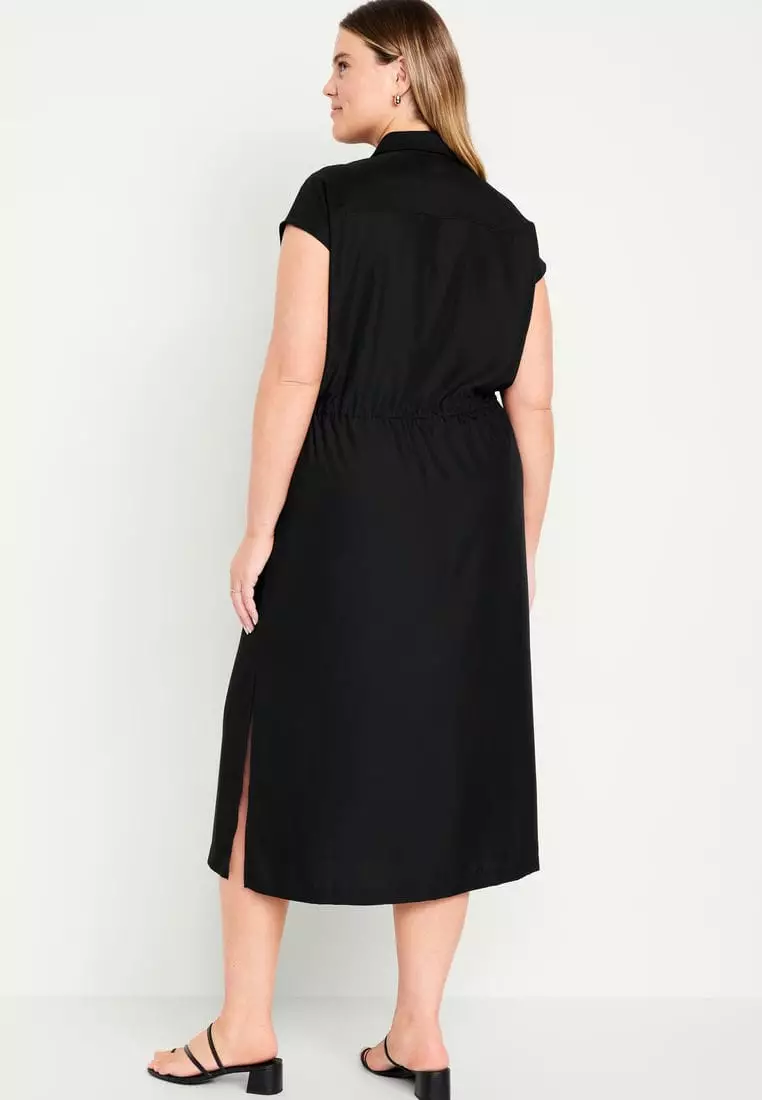 old navy shirt dress plus size Frugal Friday's Workwear Report: Pintuck-Waist Midi Shirtdress