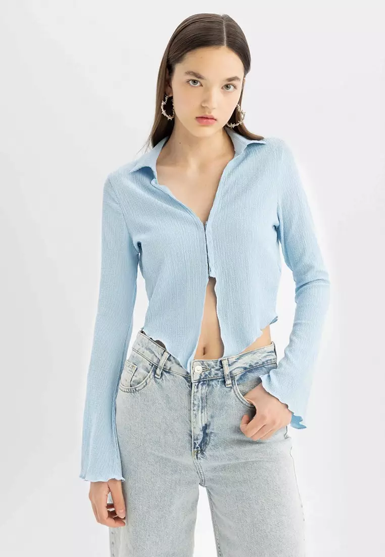 Textured Cropped Shirt