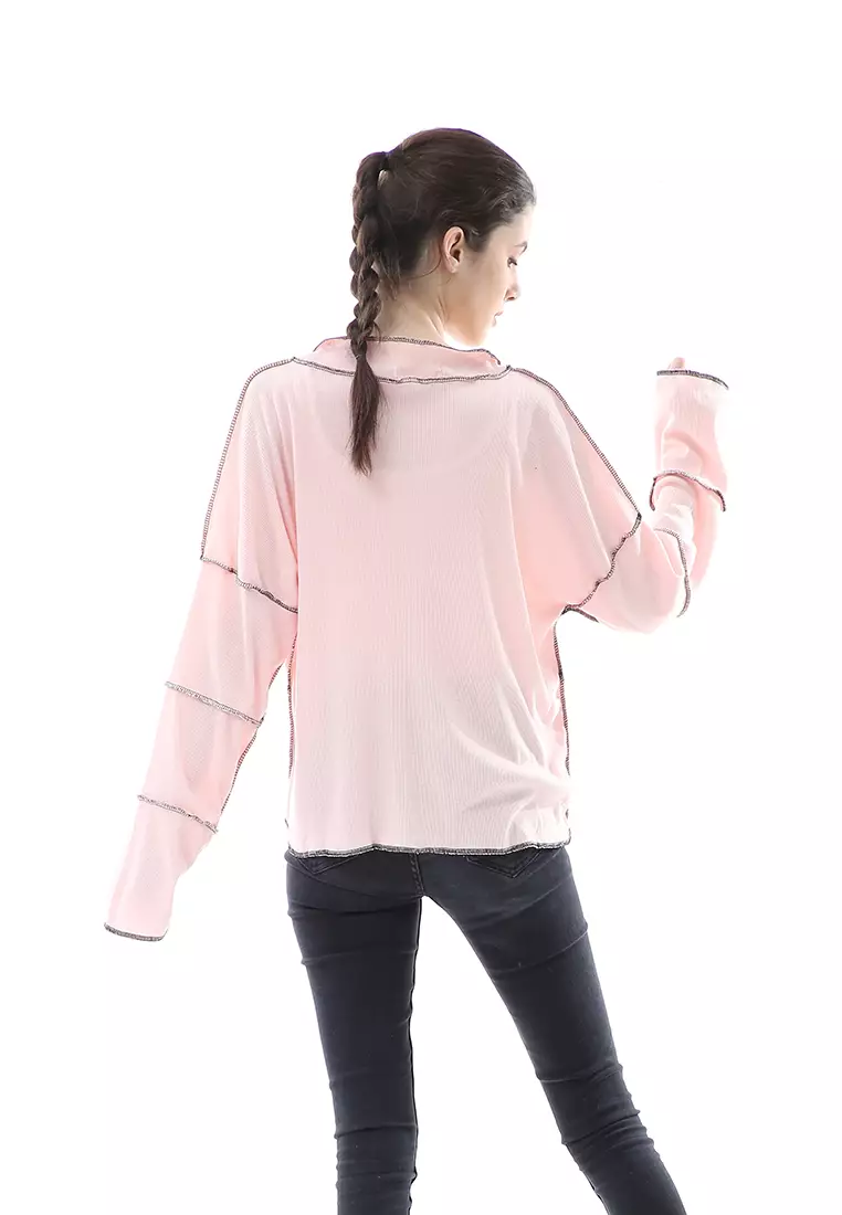 Veronica Blouse Terbalik Relaxed Motif Polos Long Sleeve Premium Quality - Pink