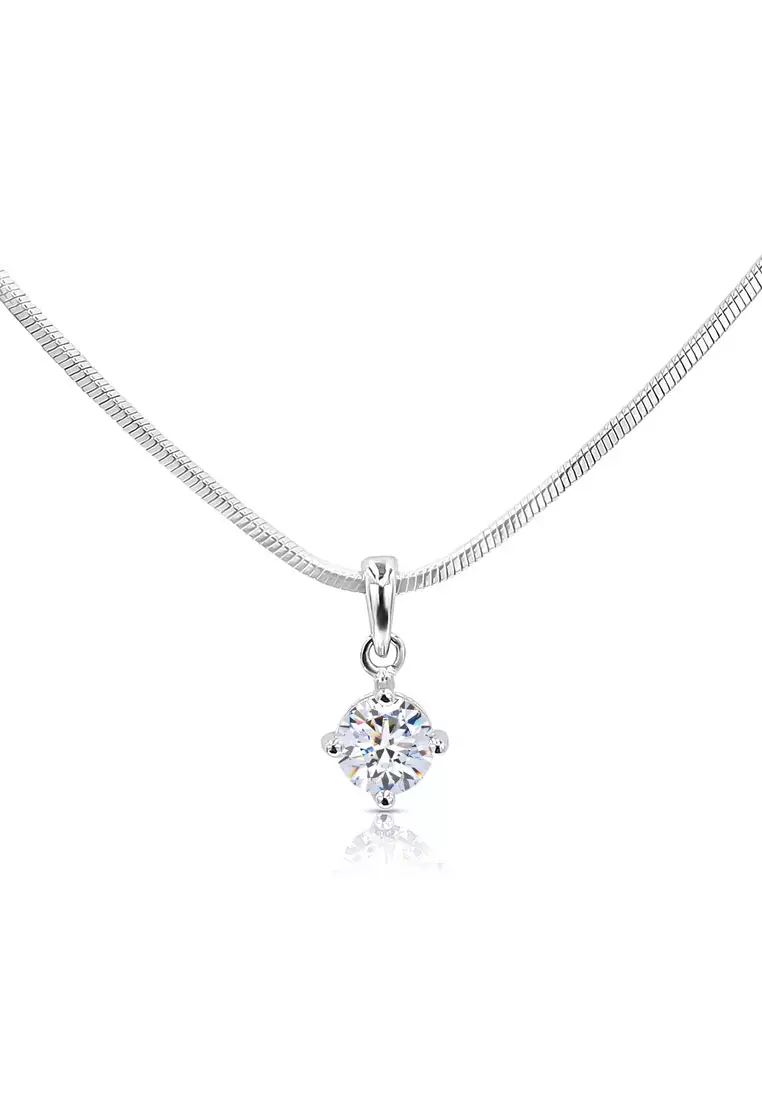 SO SEOUL Athena Round Brilliant Cut 0.5CARAT Diamond Simulant Cubic Zirconia Solitaire Pendant Chain Necklace