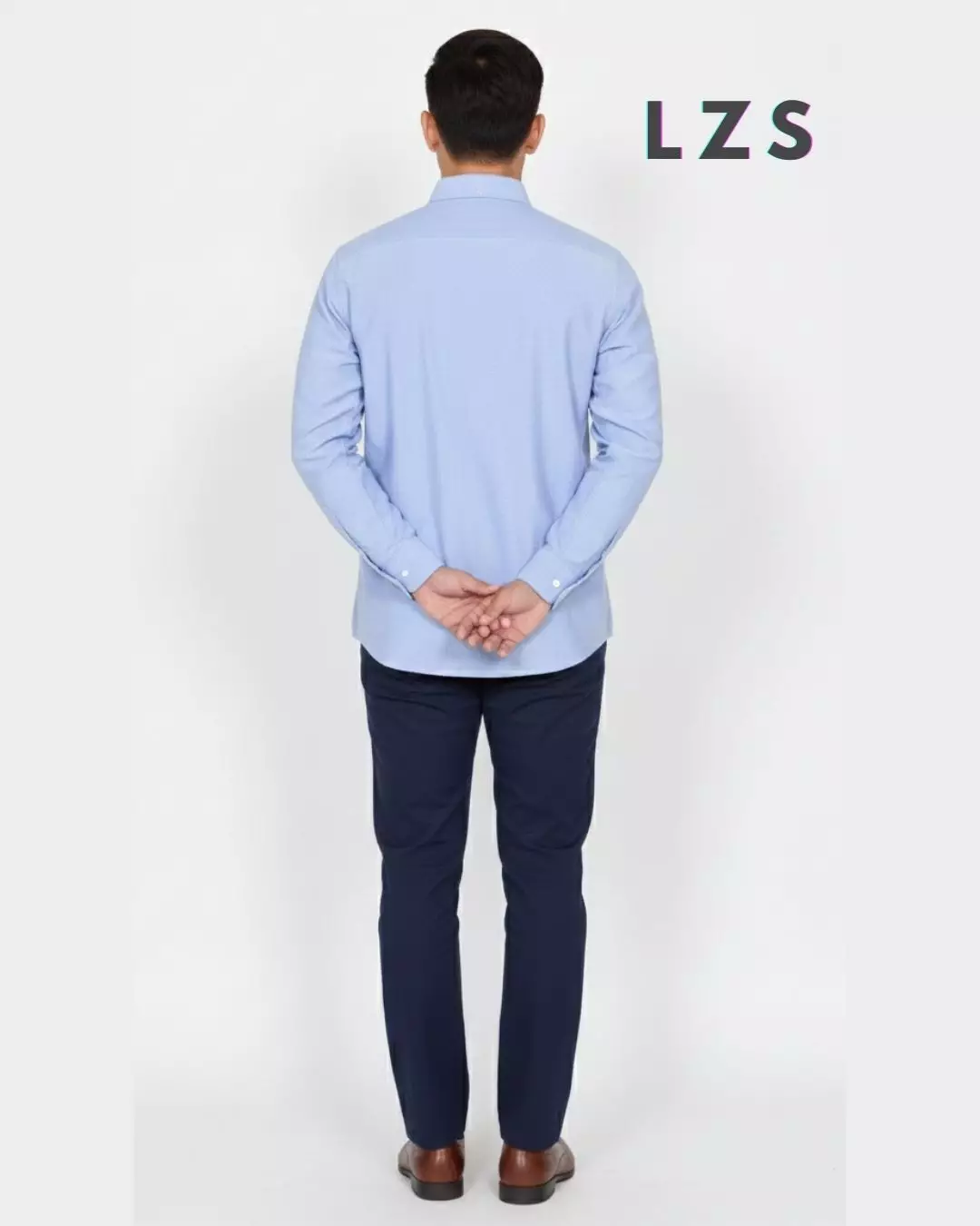 Kenzo Shirt - Kemeja Cotton Lengan Panjang Polos - BIRU Reguler Fit Pria