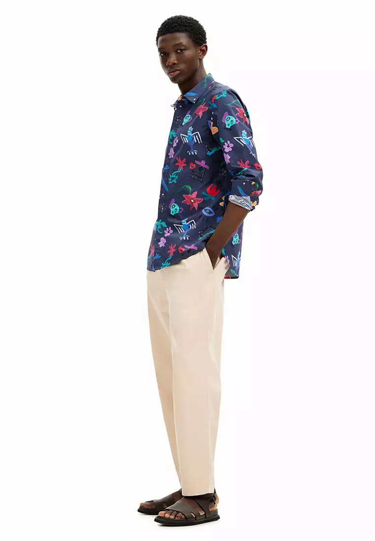 Desigual Man Long-sleeved shirt with floral and skull print.