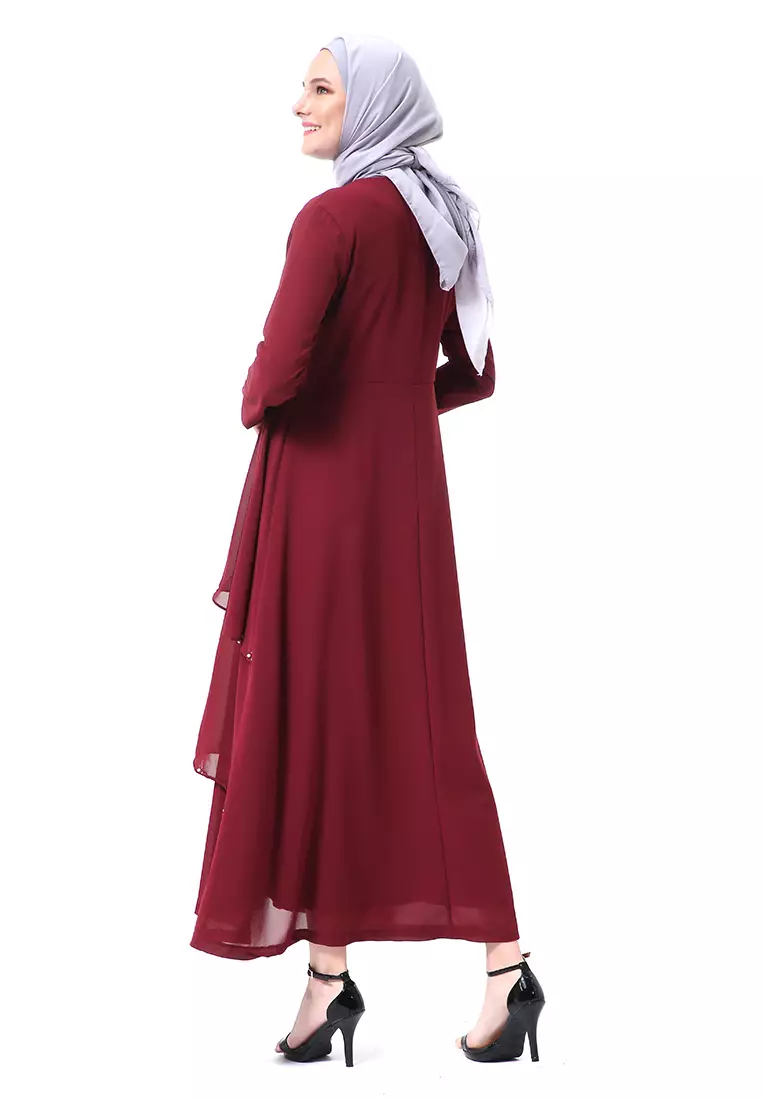 Shafira Dress Muslimah Long Sleeve Motif Polos Premium High Quality - Maroon