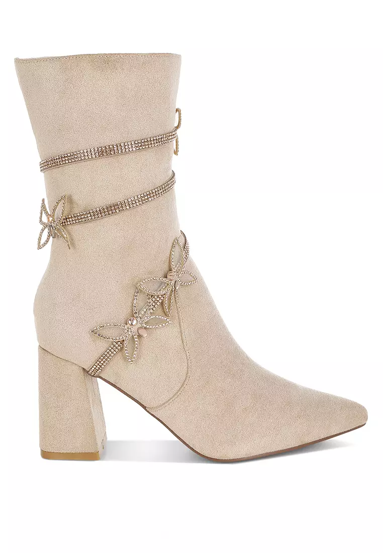 Discount on London Rag  shoes - SKU: Rhinestone Brooch Wrap-Around Boots In Beige