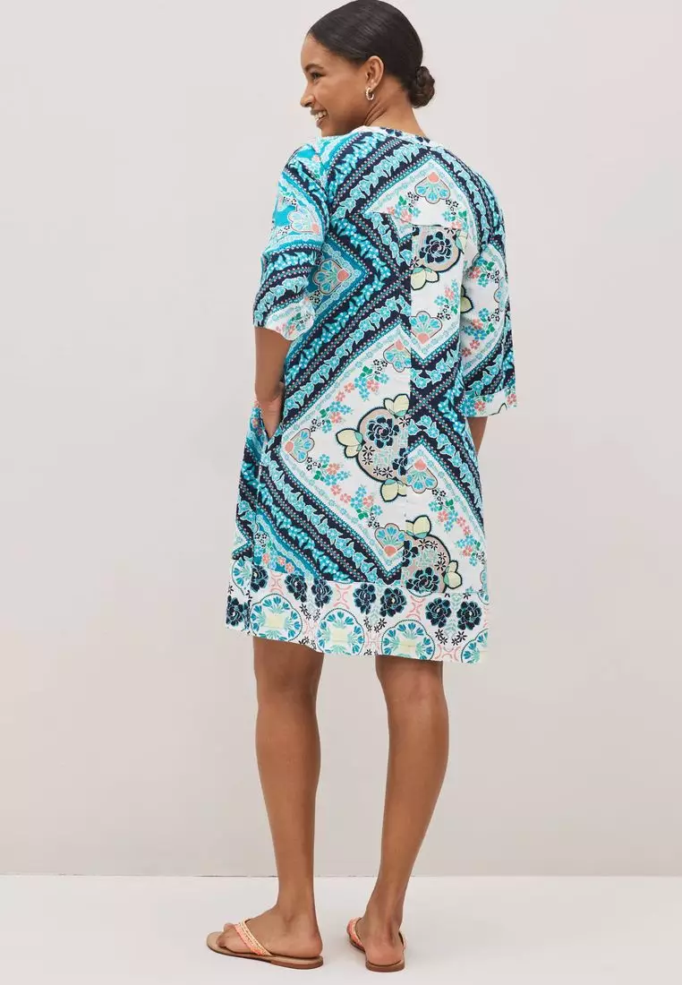Buy NEXT Kaftan Dress With Linen in Blue Scarf Print 2024 Online