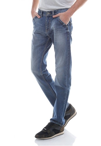 LGS - Slim Fit - Celana Jeans - Aksen Washed - Whisker - Biru