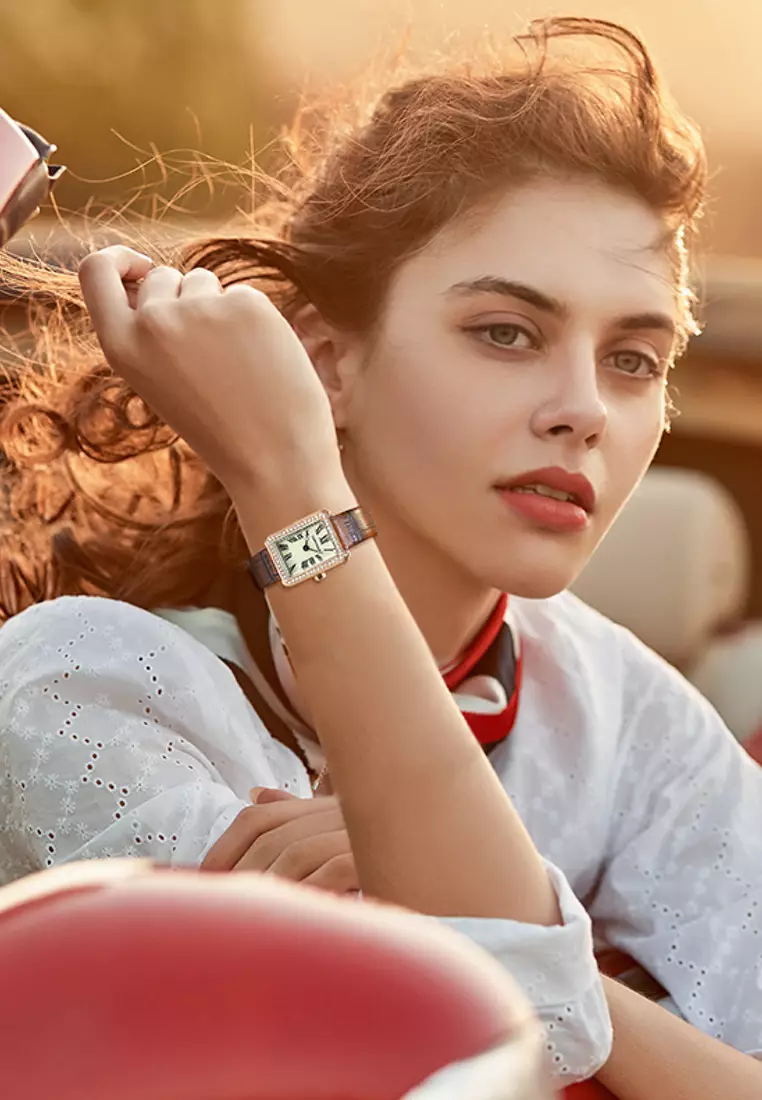 Ladies IP Rose Gold and Stainless Steel Quartz Watch, 23mm Watch Case Height, Brown Leather Strap