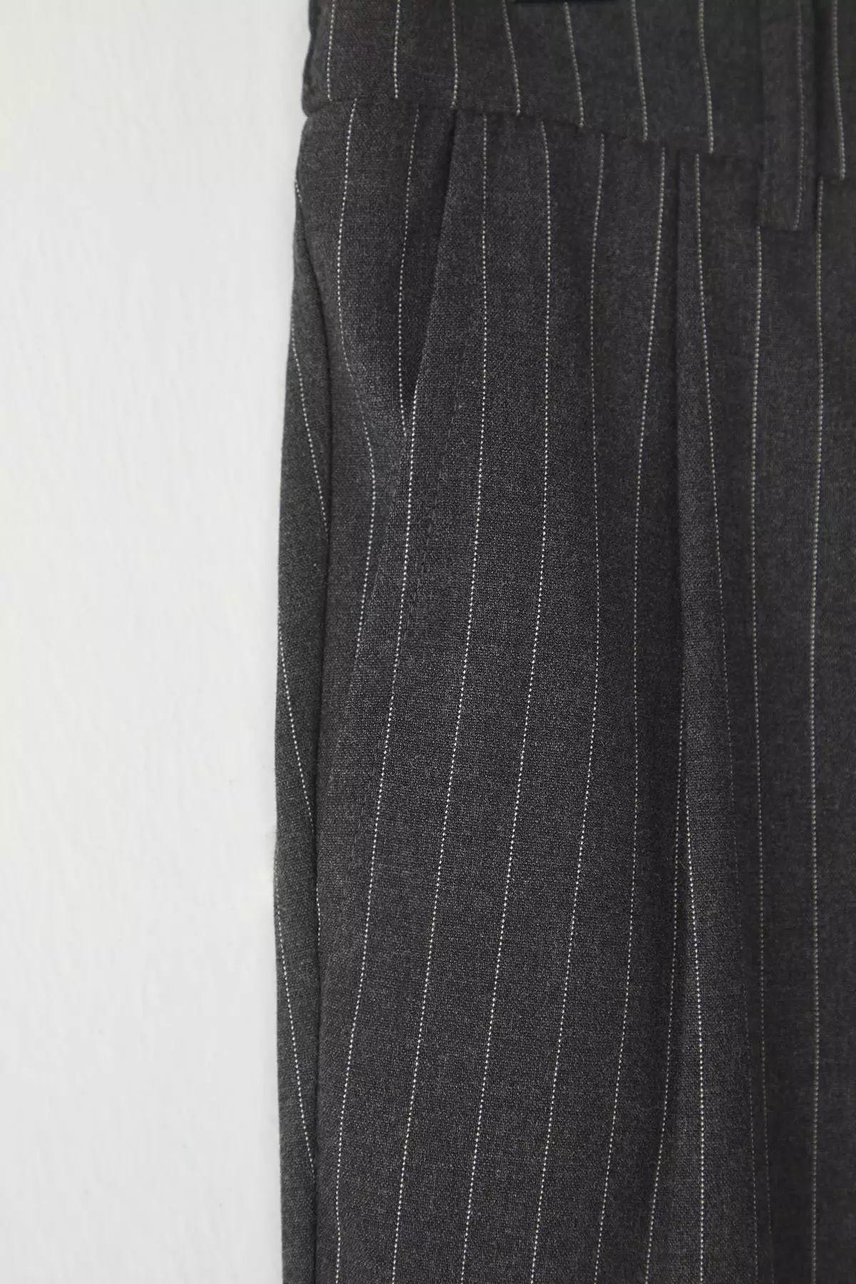 Anthracite Striped Pleated Classic Baggy Fit Fabric Trousers TMNSS24PL00024