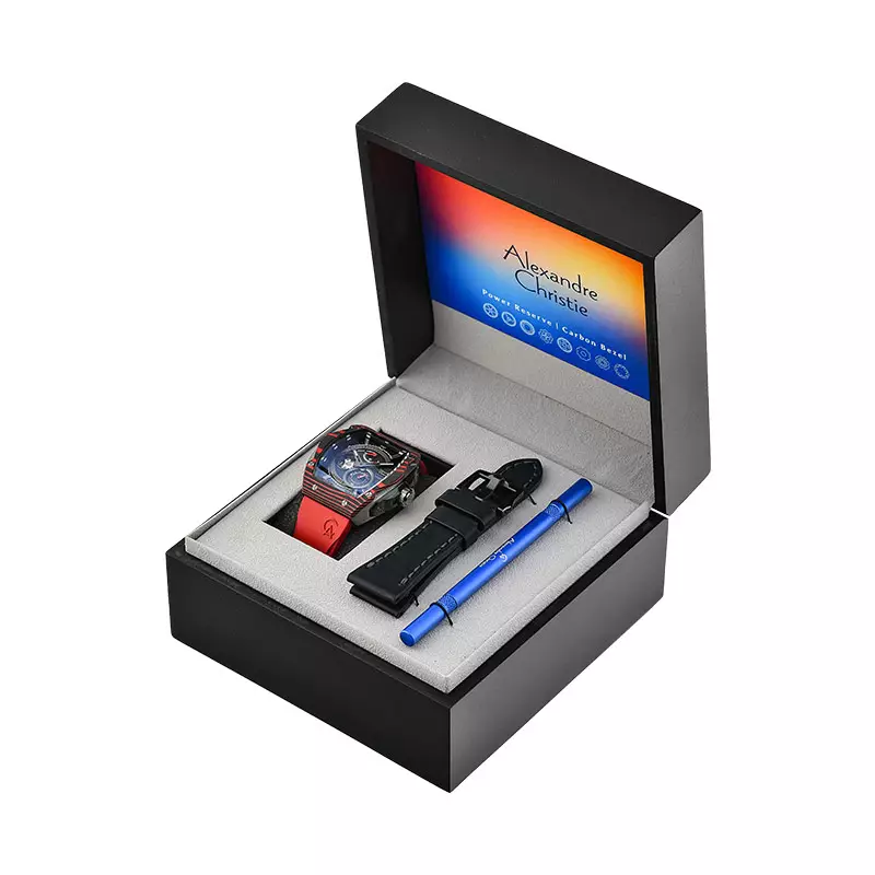 Jam Tangan Pria Alexandre Christie Automatic AC 6608 MA REPBARE Open Heart Dial Red Rubber Strap + Extra Strap