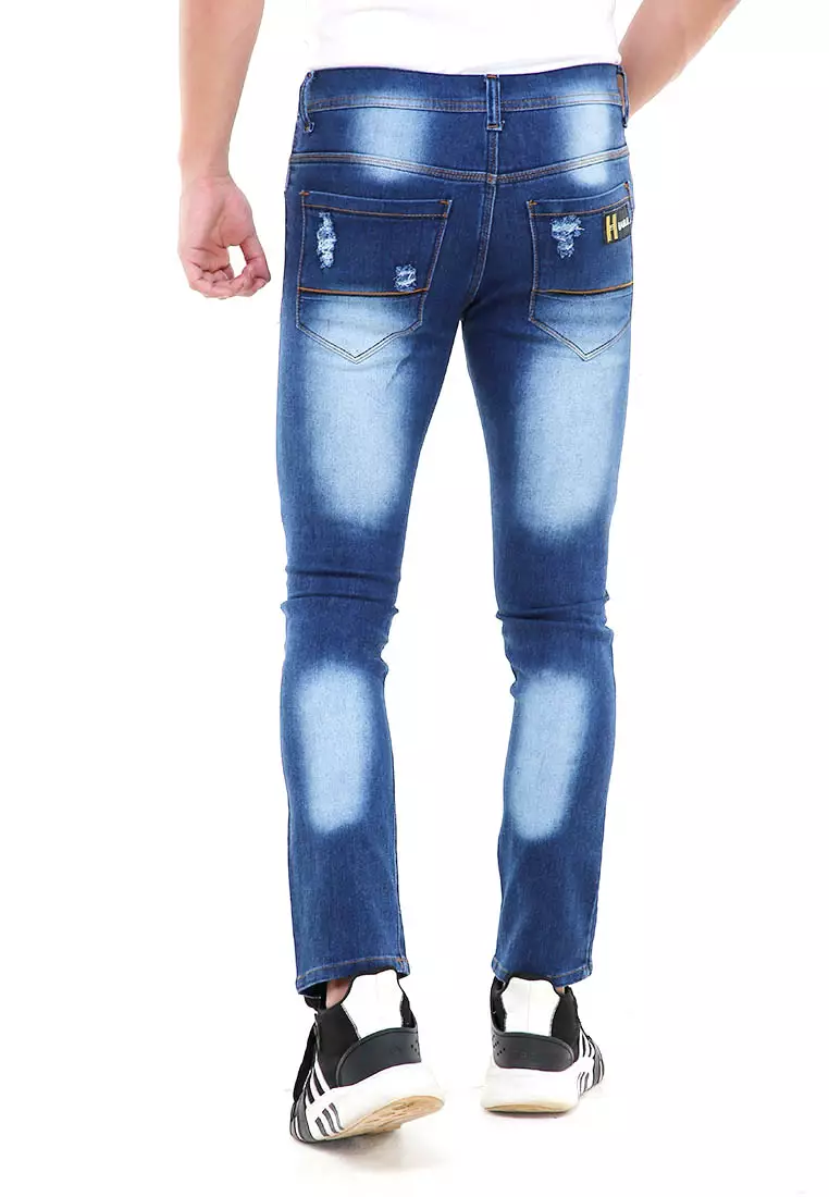 Locko Celana Panjang Denim Pria Ripped Korean Style Casual Long Pants Material Jeans ORIGINAL