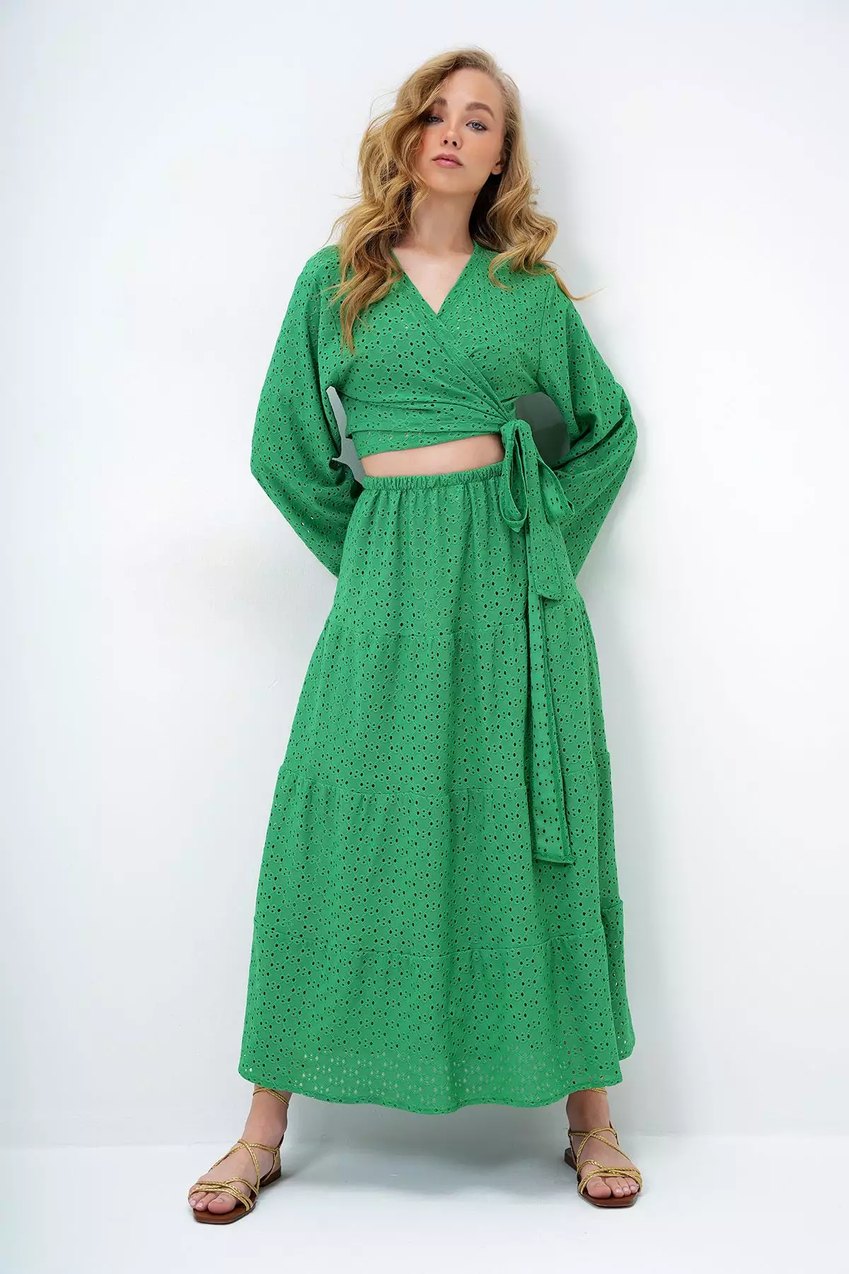 Women's Green Katkat Flounce Guipure Premium Skirt Alc-X14141