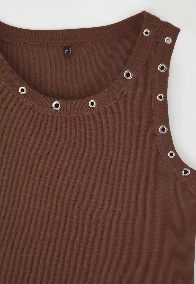 Brown Accessory Detail Ribbed Knitting Big Size Athlete TBBSS25CV00001