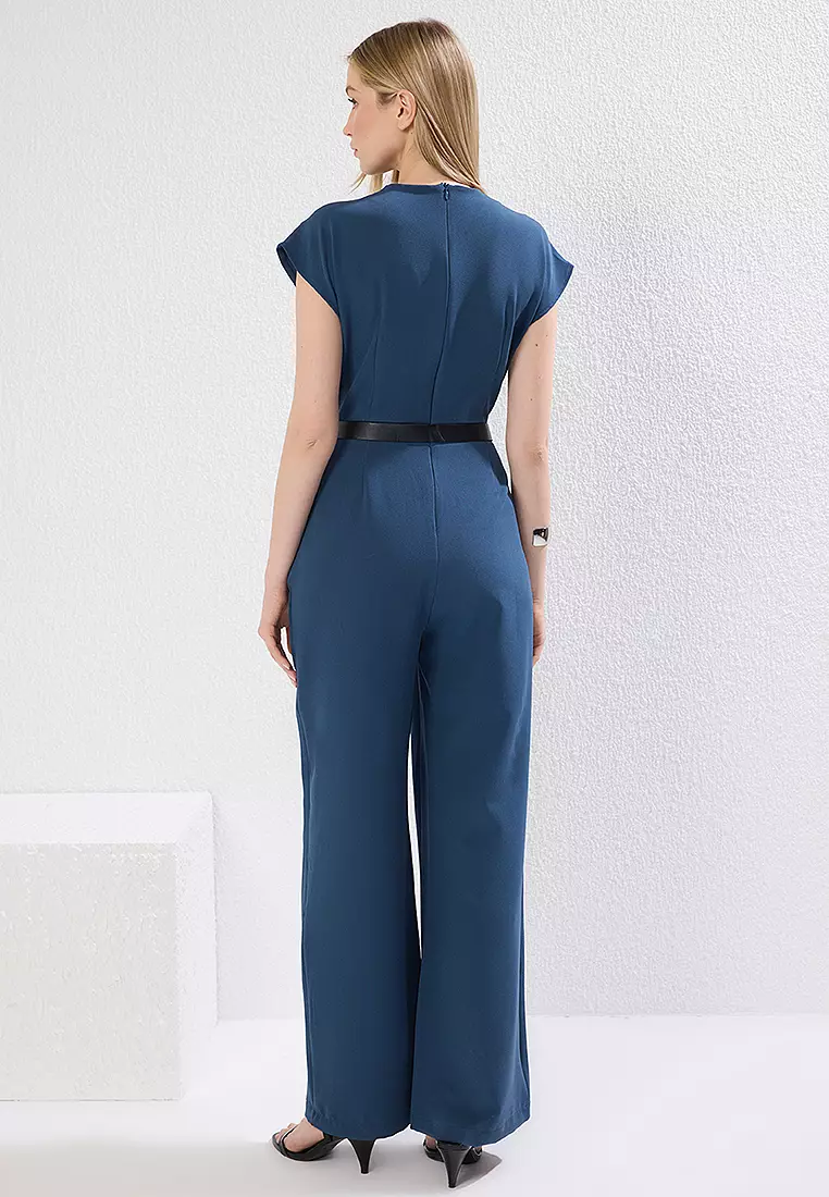 Petrol Belted Double Breasted Maxi Jumpsuit Overalls
