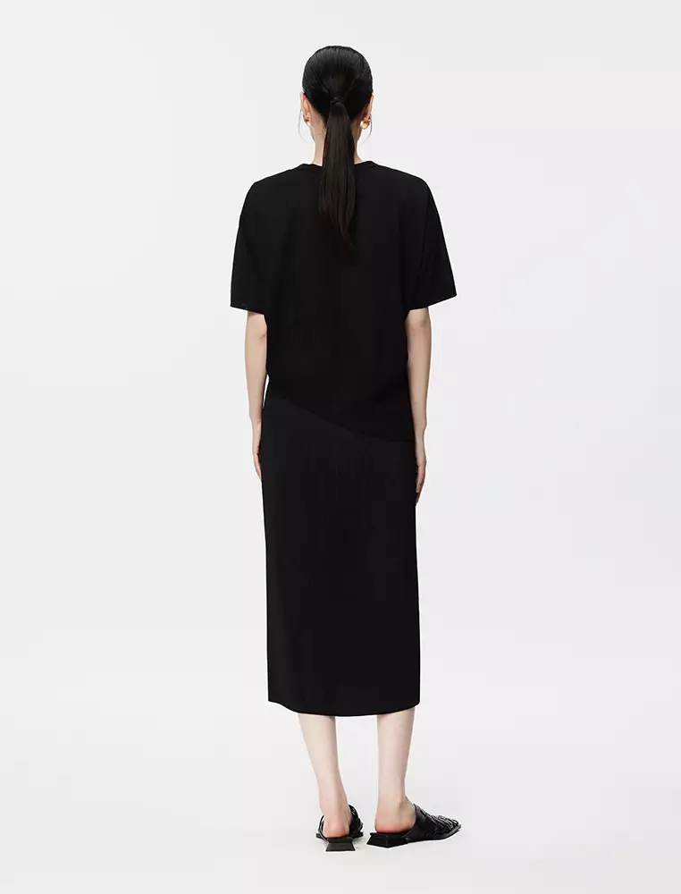 Round Neck Pleated Short Sleeve T-Shirt