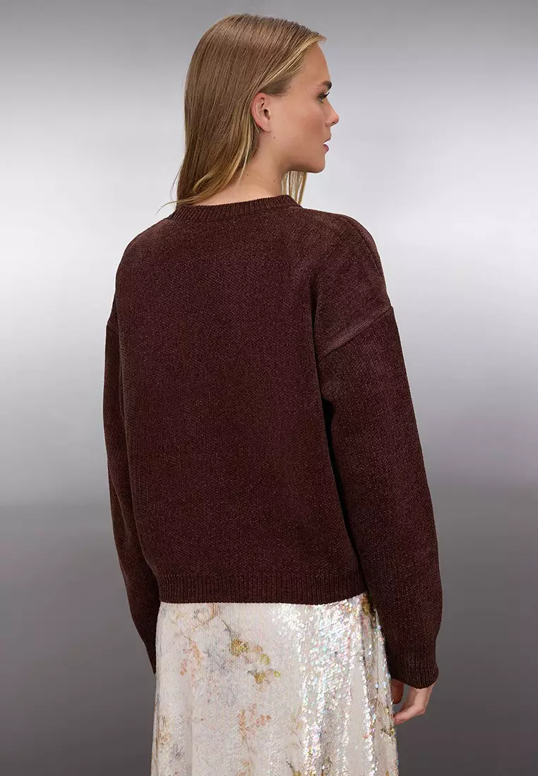 Brown Wide Fit Special Yarn Knitwear Sweater