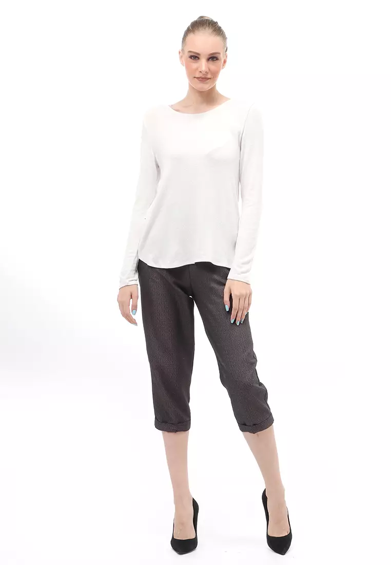 Kinsey Kaos Long Sleeves Atasan Wanita Motif Solid Relaxed Fit - Ivory