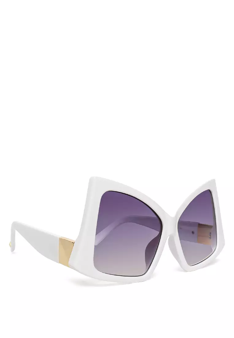 Oversized Funky Butterfly Sunglasses In White/Purple