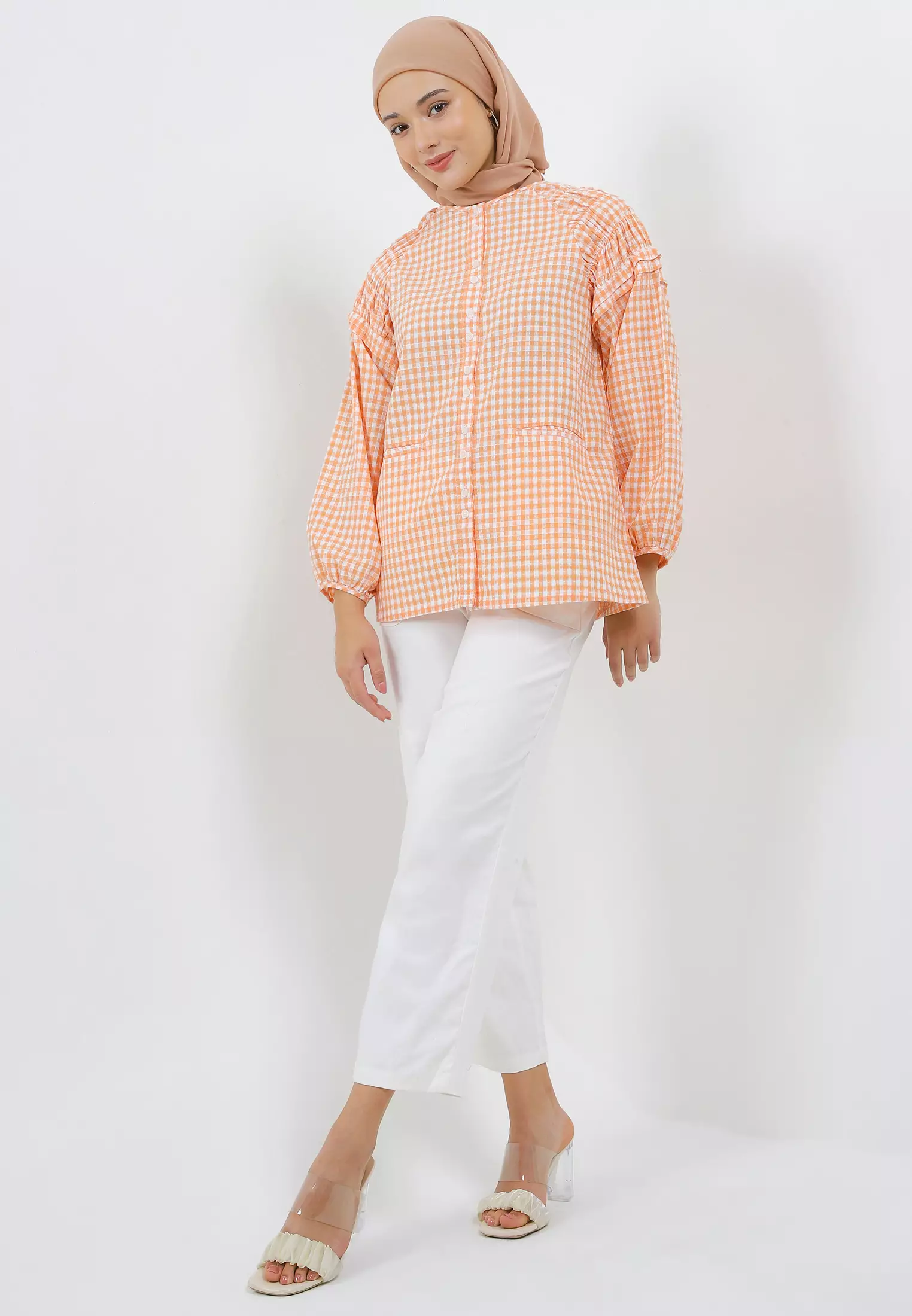 MFMW Danaria Atasan Blouse Orange Motif Kotak