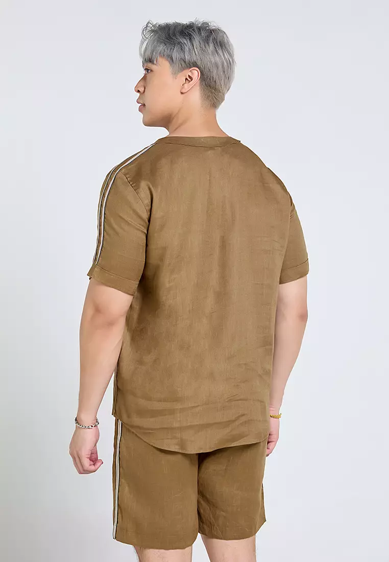 Men’s Round Neck Linen Casual Shirt