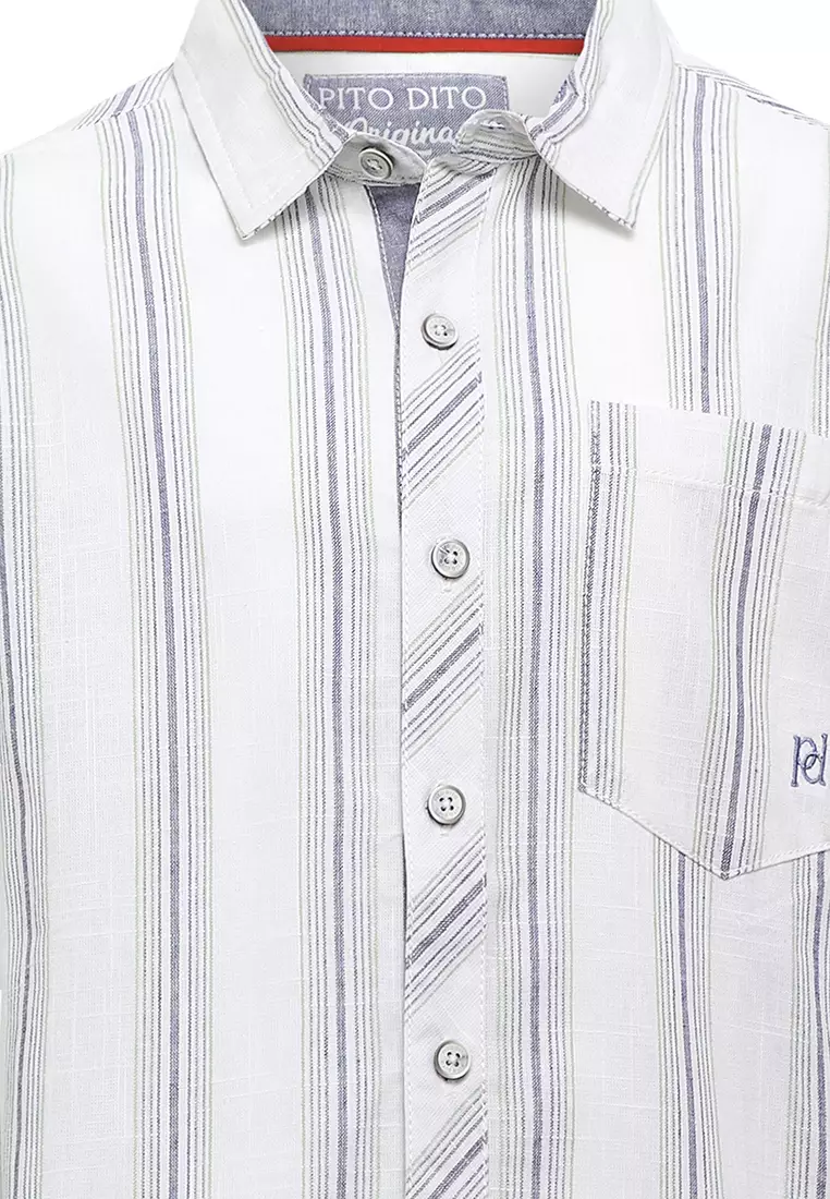 Pito Dito Boy Hartigan Kemeja Panjang Anak Putih Motif Salur