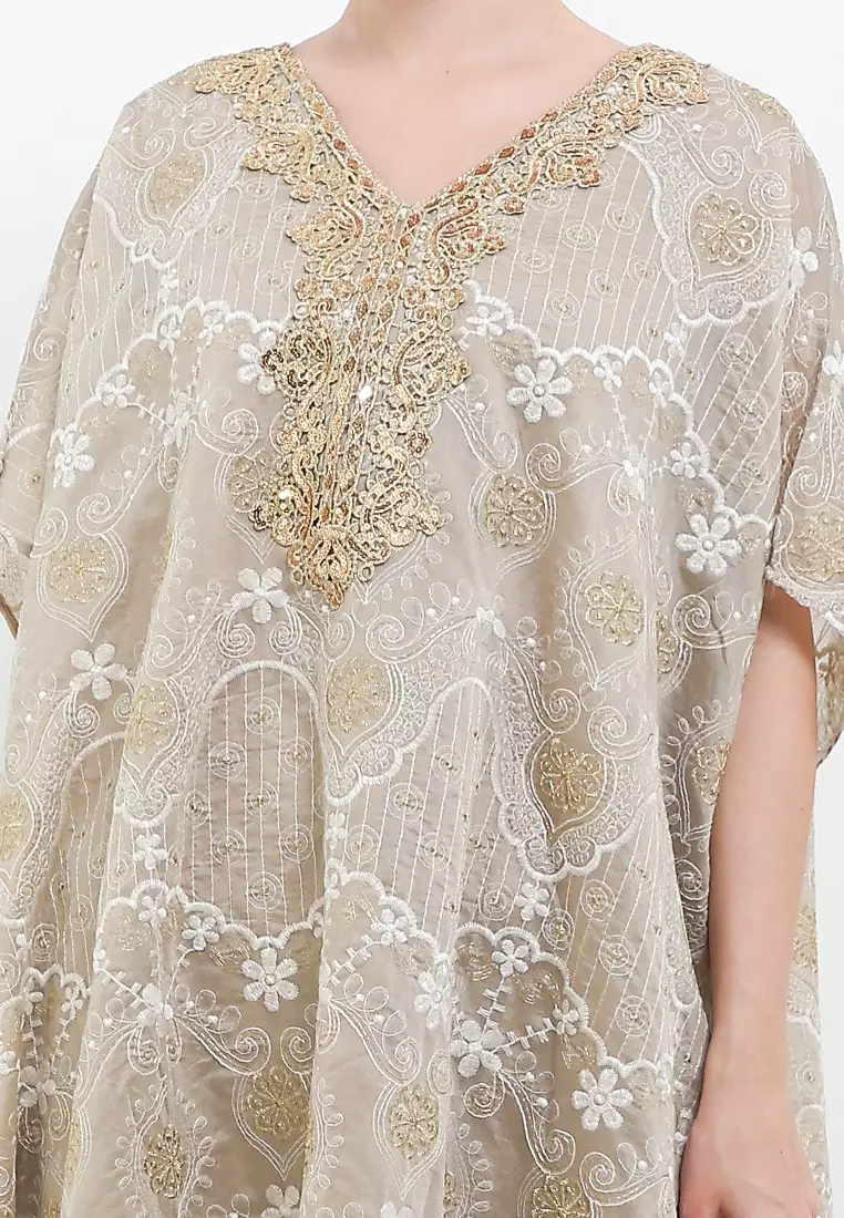 Gold Crochet Lace Detail Emb Kaftan