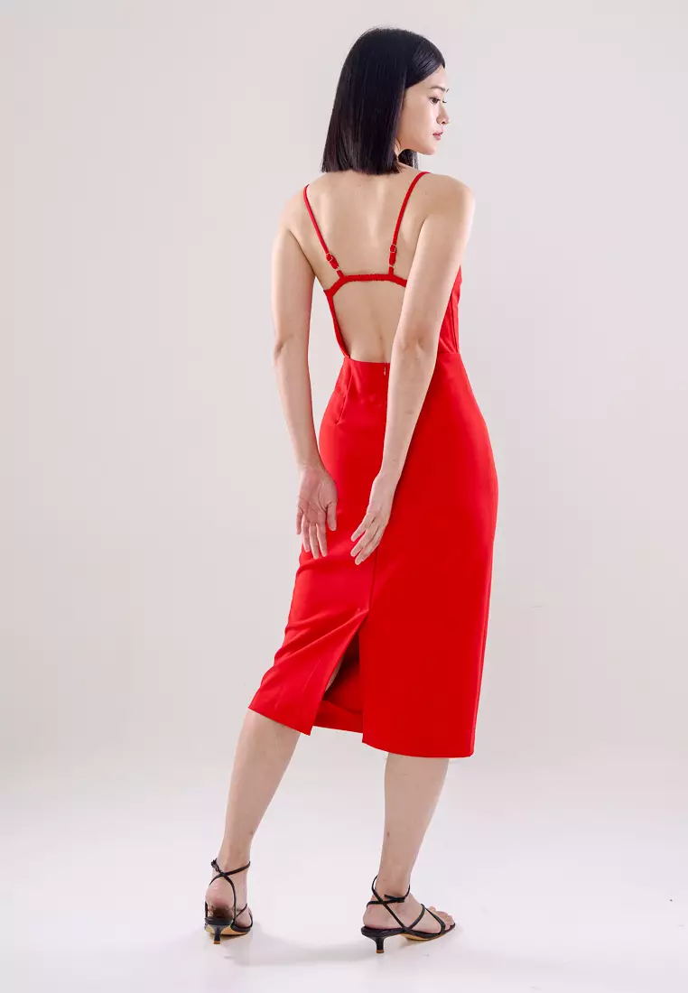 Straight neck red dress cheap