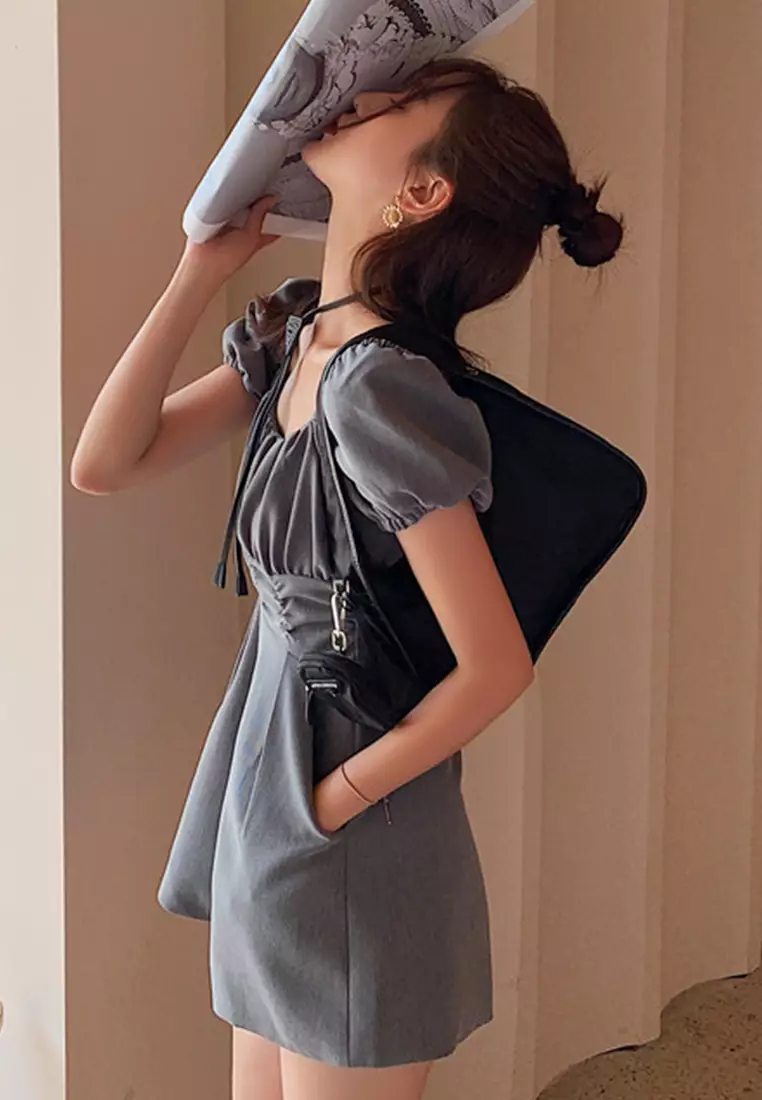 Casual High Waist Pleated Wide Leg Jumpsuit A22050310GY