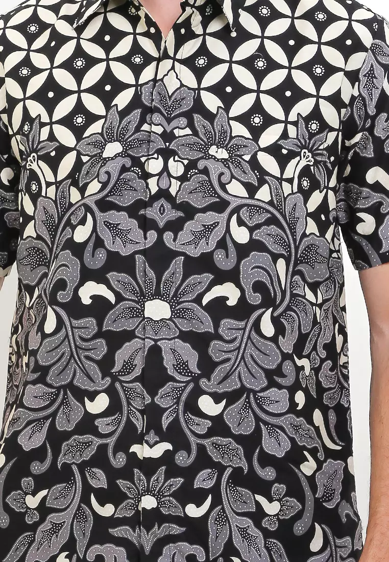 Hem Batik Pria Lengan Pendek Furing Draco Black
