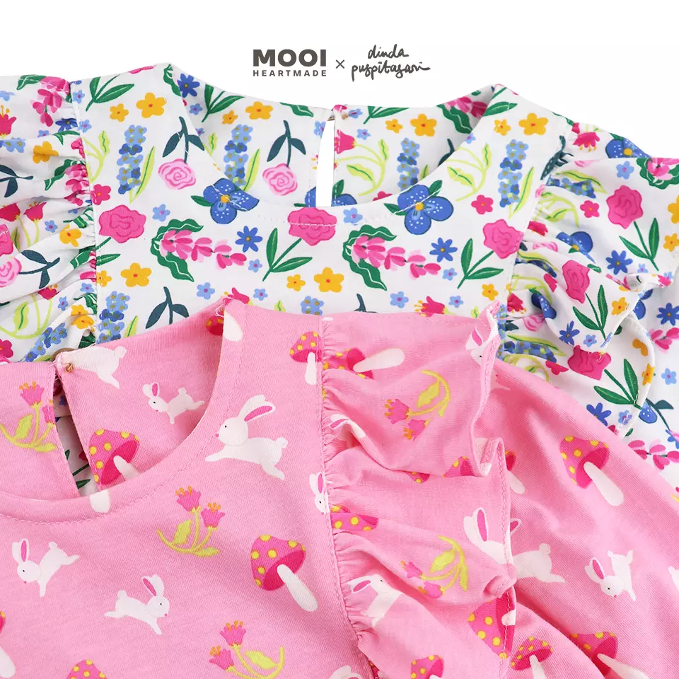 Mooi X Dinda Puspitasari Atasan Anak Perempuan Lola Top Ruffle - Blue