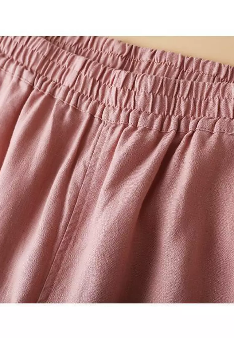 High Waist Cotton-flax Cropped Pants RZ-C132