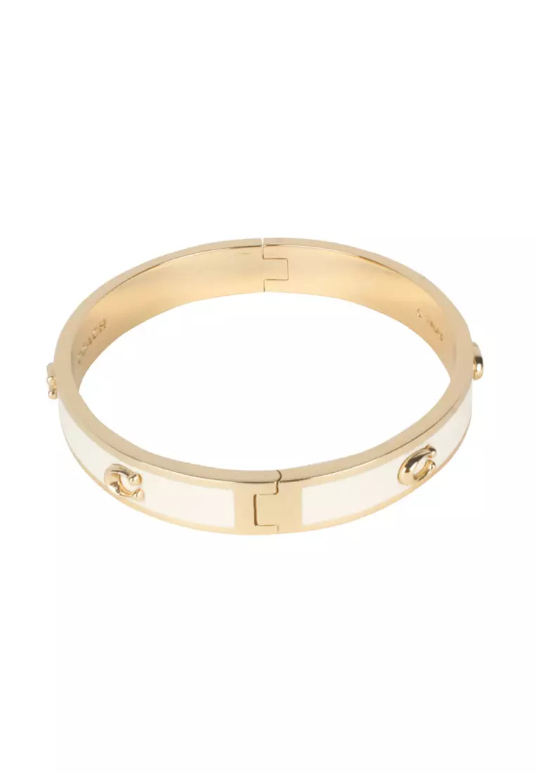 Signature Enamel Bangle Bracelet in White/Gold 422719