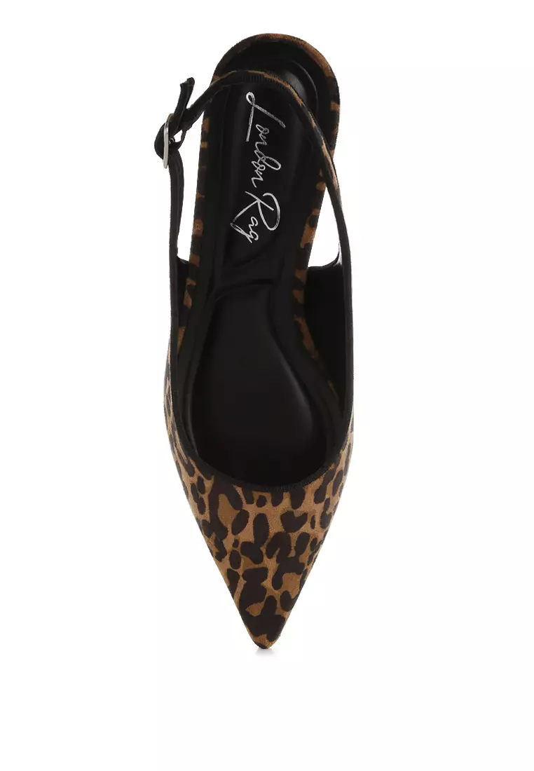 Leopard Print Kitten Heel Sandals in Multi